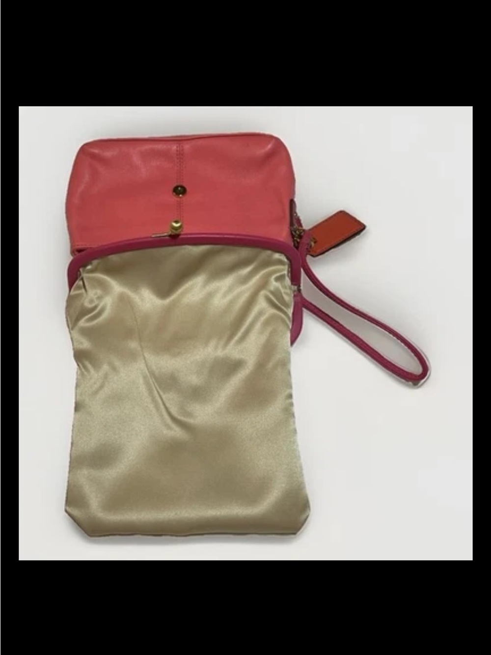 Coach Clutch/Wristlet, Foldover, Kisslock, Two-Tone Coral, Pink Leather, Brass - Picture 7 of 14